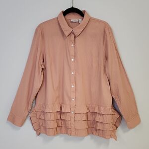 LOGO by Lori Goldstein Textured Button Front Blouse Tea Rose L